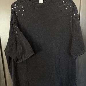 Black Tee with Silver Stud Accent